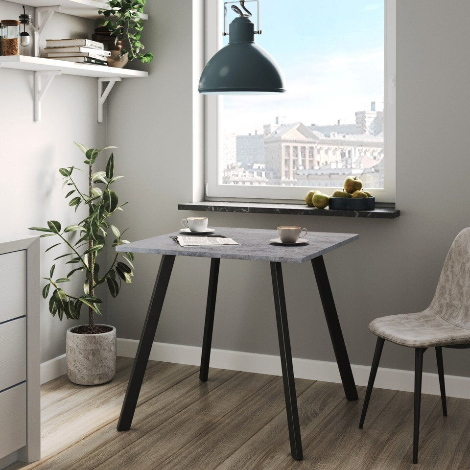 Borough Wharf Square Wood Top Dining Table with Wood Base Concrete