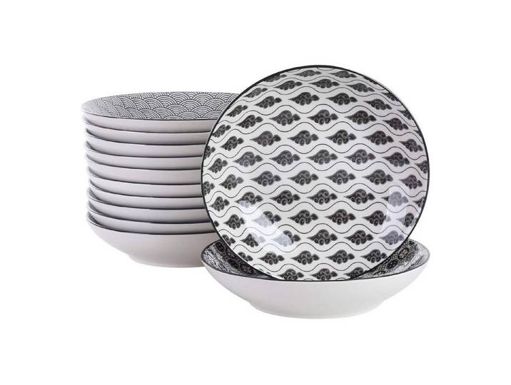 LuxusKollektion Suppenteller Suppenteller Porzellan Set Tiefteller 700 ml Schwarz Creme 12 Piece