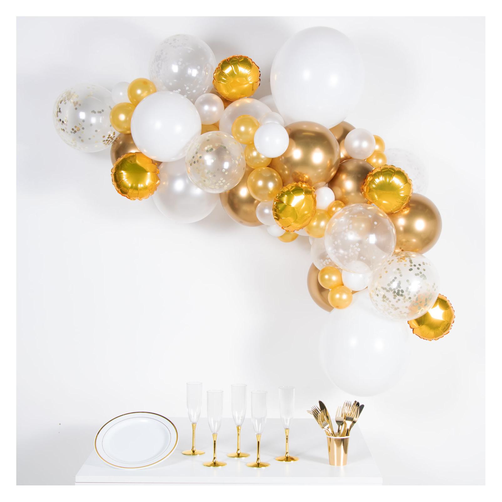 Amscan Ballongirlande weiss gold DIY 66 Ballons inkl. 4m Ballonband (66x) (9910293)