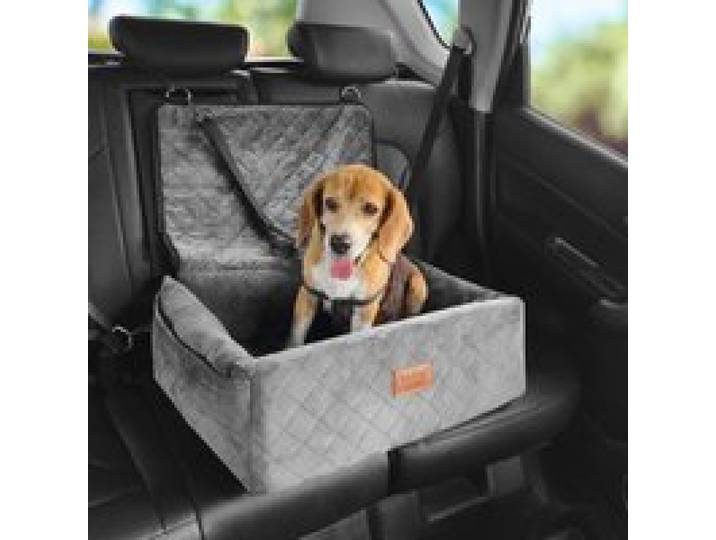VEVOR Hundeautositz, Hundesitzerhöhung mit Aufbewahrungstasche, ansteckbarer Sicherheitsleine, Füllung aus Schwamm und PP-Baumwolle, Hundeautobett für kleine und mittelgroße Hunde bis 18 kg, grau