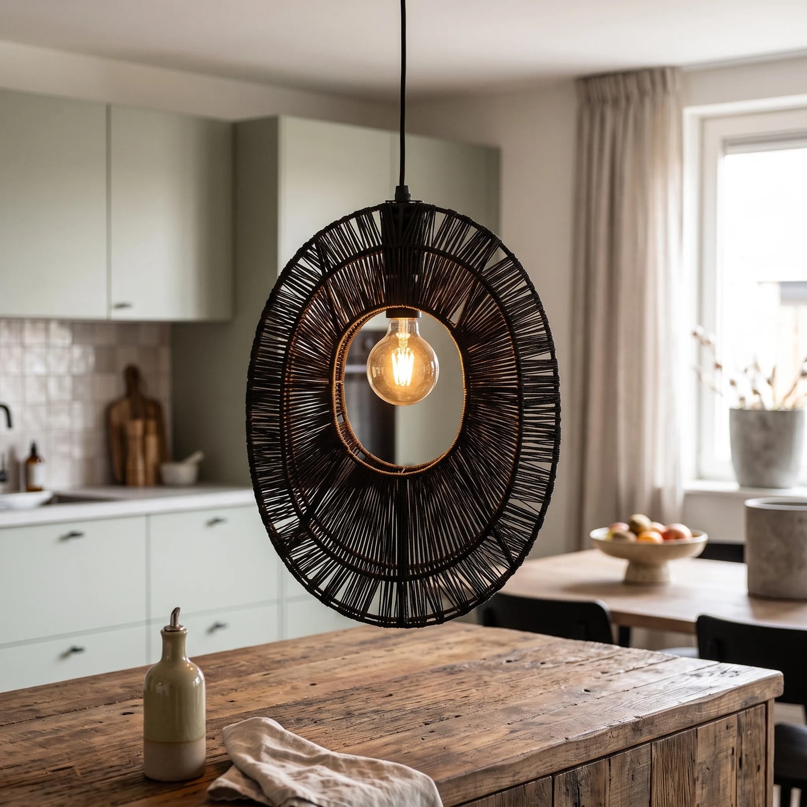 By Boo Hanglamp Ovo 2 - zwart - rattan