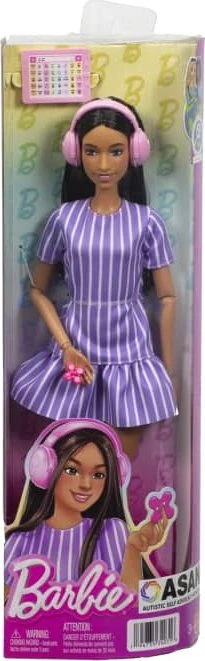 Barbie Fashionistas autistisch in lila gestreiftem Kleid
