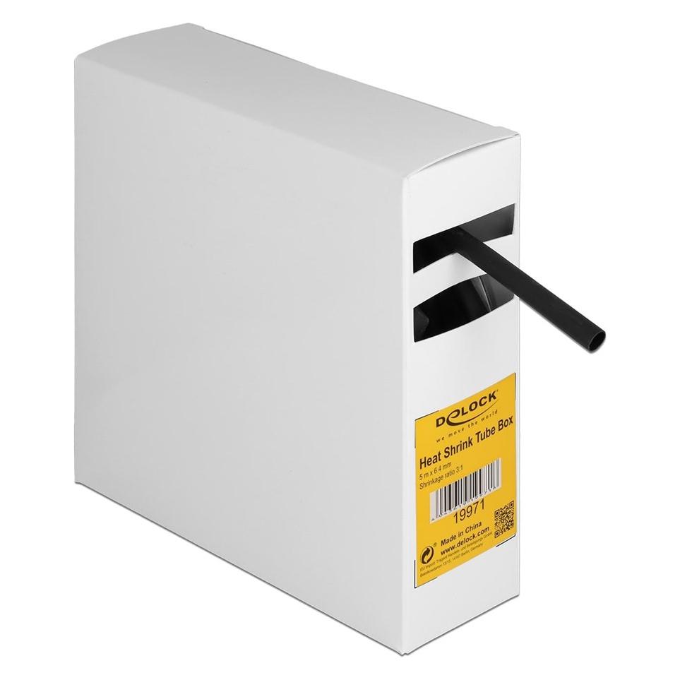 Delock Schrumpfschlauch Box, mit Innenkleber, Schrumpfungsrate 3:1, 5 m x 6,4 mm schwarz (1x) (19971)
