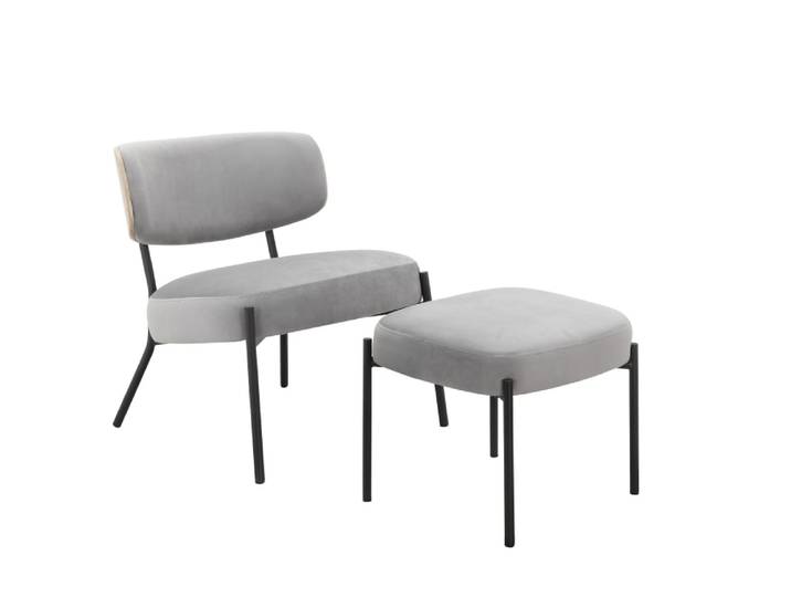 Fauteuil lounge avec repose-pieds en velours gris clair