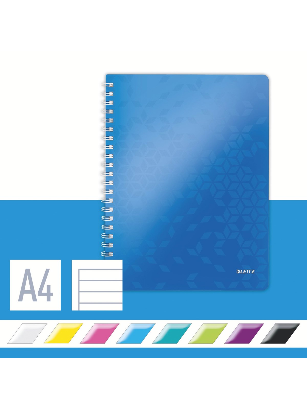 Leitz WOW Collegeblock A4 liniert, spiralgebunden mit PP-Einband Blau