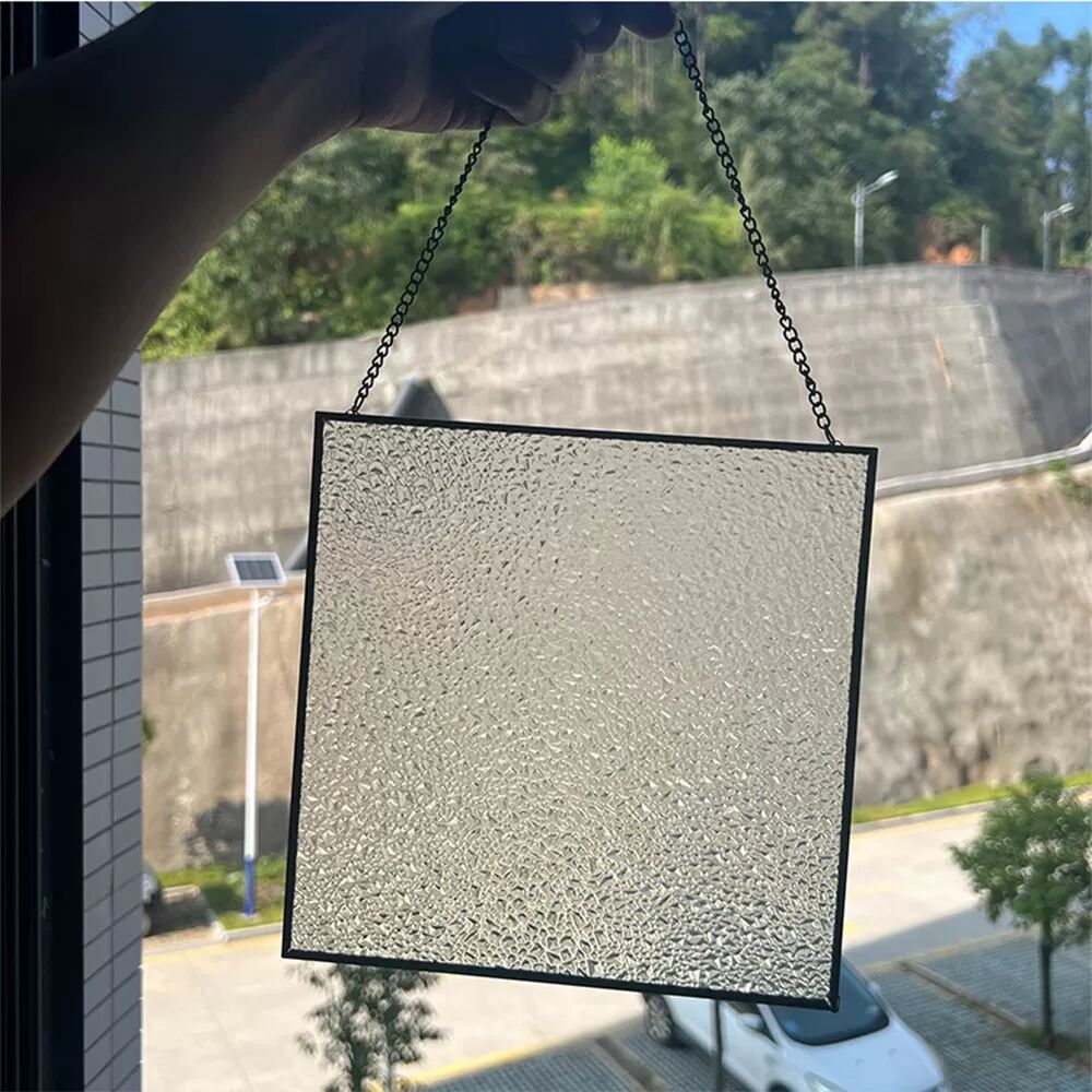 INF Ornement Carré en Verre - Mobile de Fenêtre Artistique en Verre DIY Fait Main avec Cadre en Fer