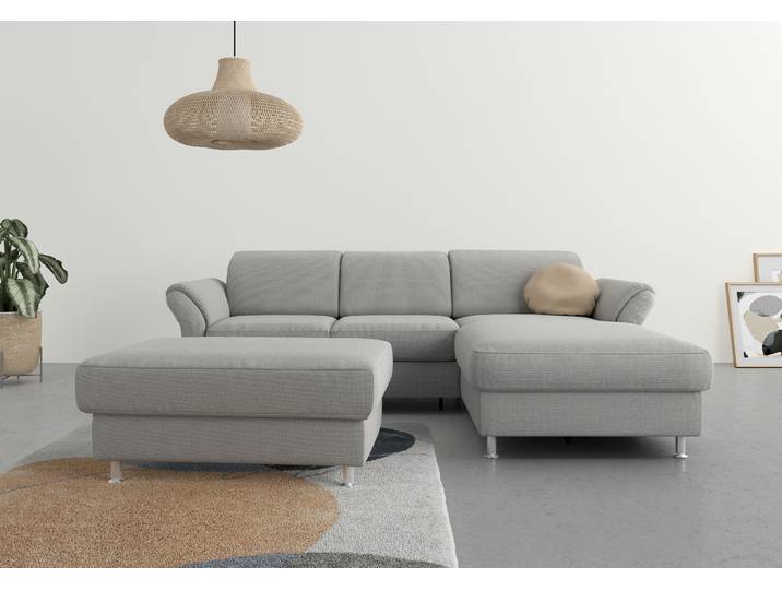 Ecksofa, Webstoff, Silber, 250×185 cm, Mit Bettfunktion & Bettkasten, Sit & More Apulia