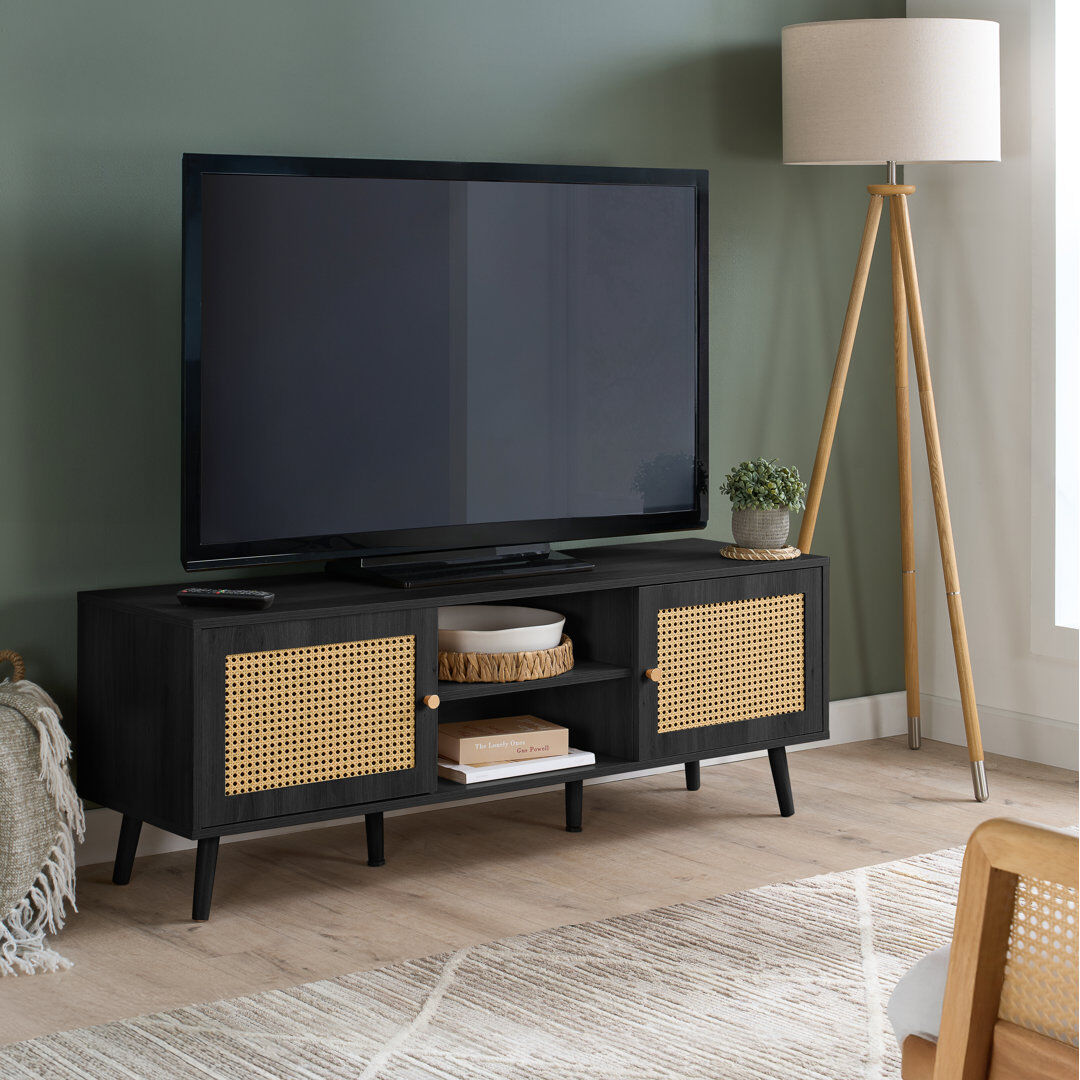 Latitude Run Noemi Rattan TV Unit For Tv's up to 58" - 140CM Width With Storage - TV Stand BLACK 58"