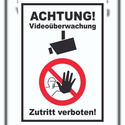 HB-Druck Achtung Videoüberwachung Zutritt verboten Schild A5 (148x210mm)