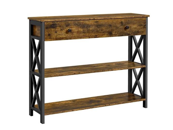 Yaheetech Table Console Industrielle en Bois et Métal avec 1 Grand Tiroir et 2 Étagères Brun Rustique