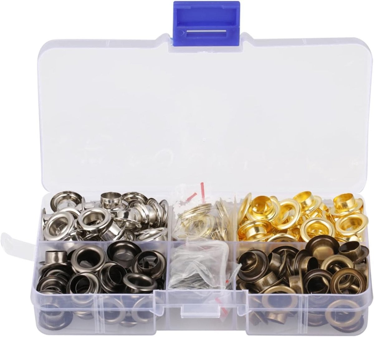 140 sets messing oogjes van 8 mm voor handwerk en kledingreparatie inclusief opbergdoos en accessoires