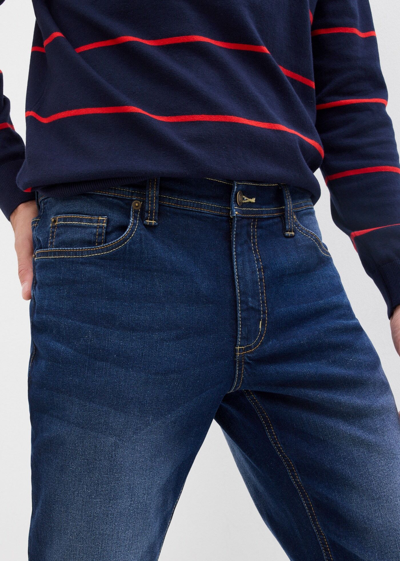 Regular-fit-Jeans BONPRIX "Regular Fit Stretch-Jeans, Straight", Herren, Gr. 62, N-Gr, blau (dunkelblau denim), Obermaterial: 98% Baumwolle, 2% Elasthan, regular fit, Jeans Regular-fit-Jeans, Regular-fit-Passform, mit Elasthan-Anteil, im Casual Stil dunke