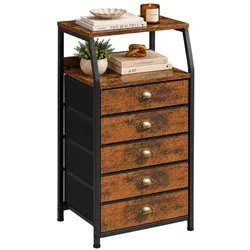Relaxdays Kommode mit 5 Schubladen Braun,Gold,Schwarz