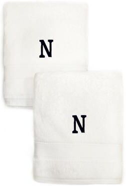 Authentic Hotel and Spa 2-piece White Turkish Cotton Hand Towels with Black Monogrammed Initial