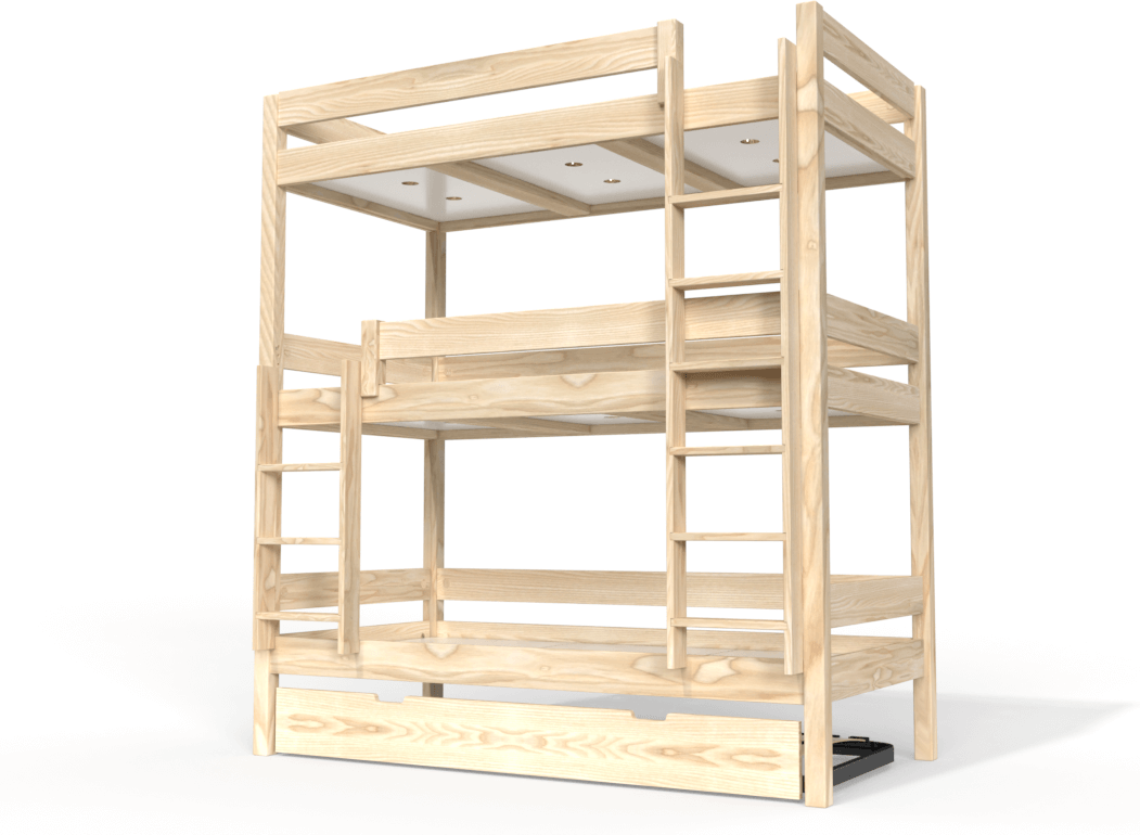 ABC MEUBLES Etagenbett 4 Plätze 90X190 holz ABC - Roh (ohne Lack)