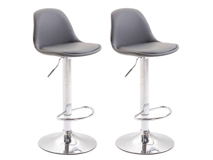 TPFLiving 2er Set Barhocker Kilian Gestell Metall in Chromoptik Vollgepolstert Kunstleder - Grau