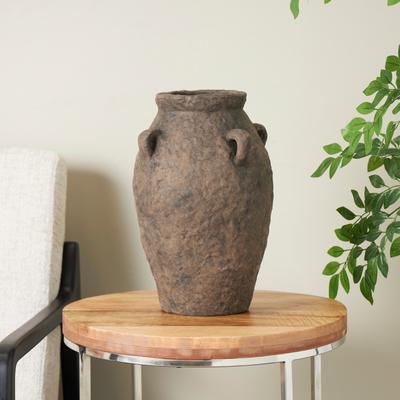 ARCILLA ELEMENTAL Dark Brown Ceramic Handmade Textured Vase with Handles