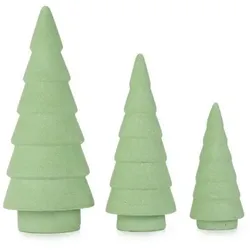 ABELLA Xmas 3 Deko-Bäume Samt-Beflockung Keramik H. 17, 23,5 & 30cm