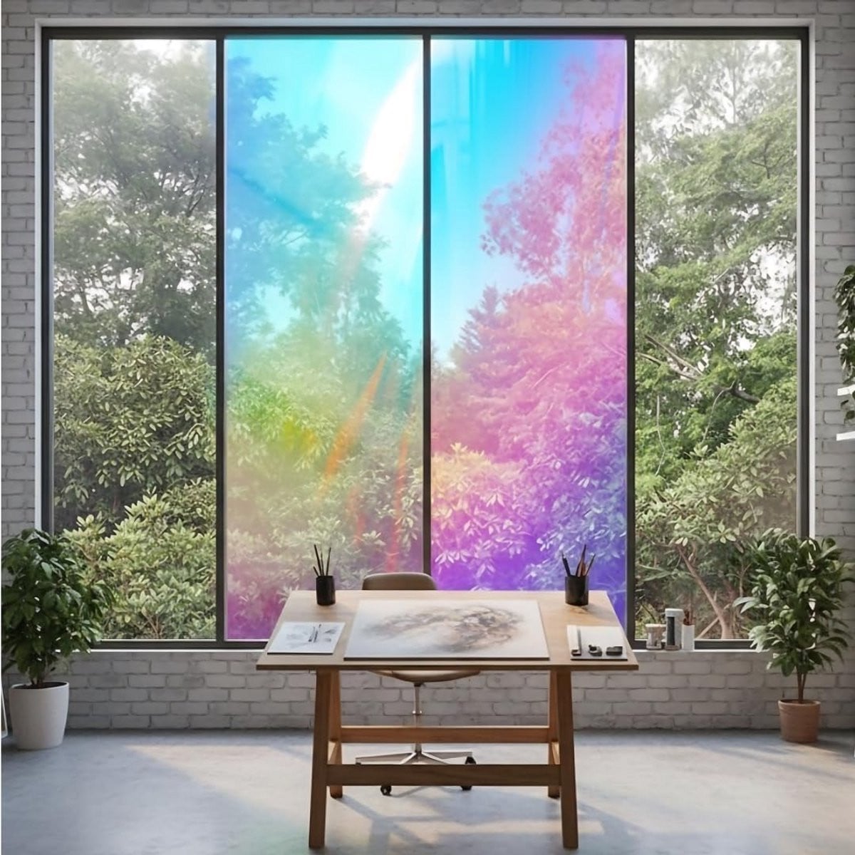 Holografische Cirkel Raamfolie Zelfklevend - Decoratieve Privacy en Zonwerende Glasfolie