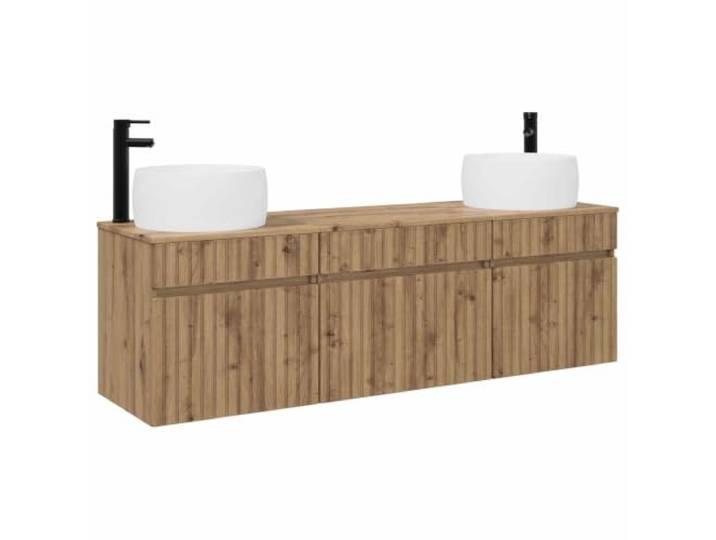 KTHLBRH Badezimmer-Set 3-teilig Eiche Kunsthandwerk Wandschrank Holz Platzsparendes Wanddesign, 3 Schubladen, Montage mit Spikes im Lieferumfang enthalten, Verwendung im Innenbereich
