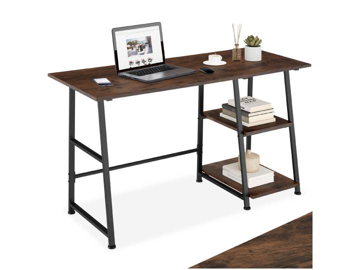 Table de bureau Paisley 120x50x73,5cm - Bois foncé industriel, rustique