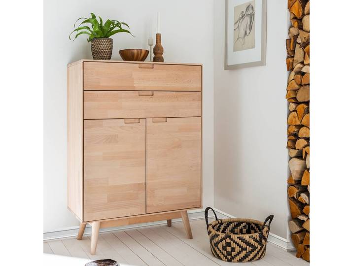 Highboard 80 x 115 x 40cm Beige/Buche Weißöl