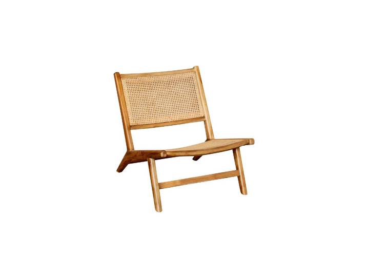 Fauteuil en bois et cannage beige, assise inclinée, fixe, intérie