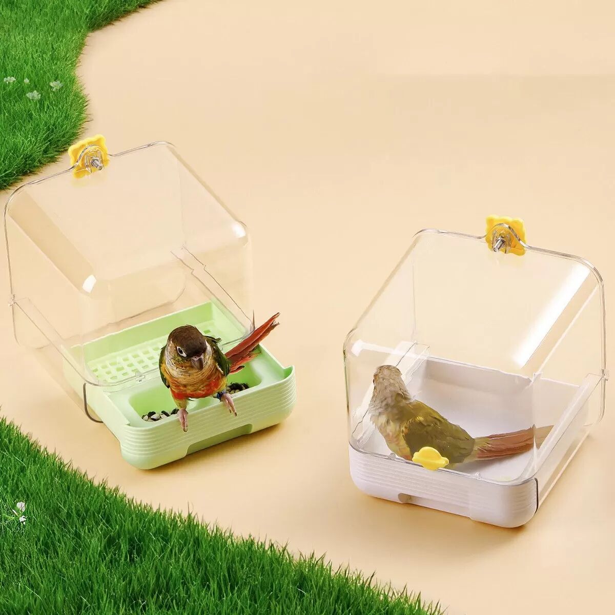 INF Multifunktionale Vogelbadewanne mit Futterspender - Papageiendusche & Futternapf Grün