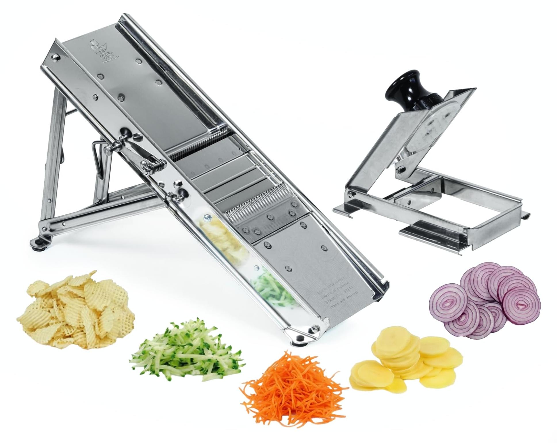 Chef-Mandoline aus Edelstahl, 3 verstellbare Messer, Silber