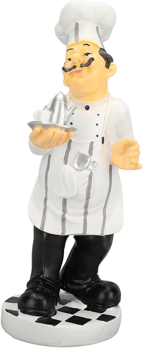 Wit Chef Standbeeld Keuken Decoratie - Moderne Italiaanse Stijl Sculptuur - Hoogte: 32 cm