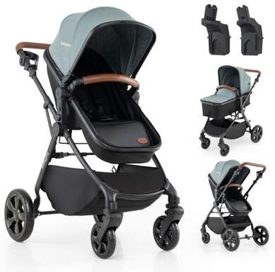 Costway 2-in-1 Convertible Baby Stroller with Car Seat Adapters-Turquoise