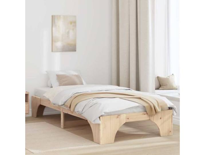 Bettrahmen Natur 75 x 190 cm Massives Kiefernholz Fester Lattenrost, Veredelte Rückseite, Einfache Montage, Pflegeleicht