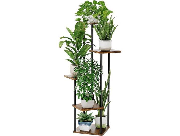 Étagère à Plantes 5 Niveaux - Support pour Plantes Intérieur et Extérieur - En Métal Brun Rustique
