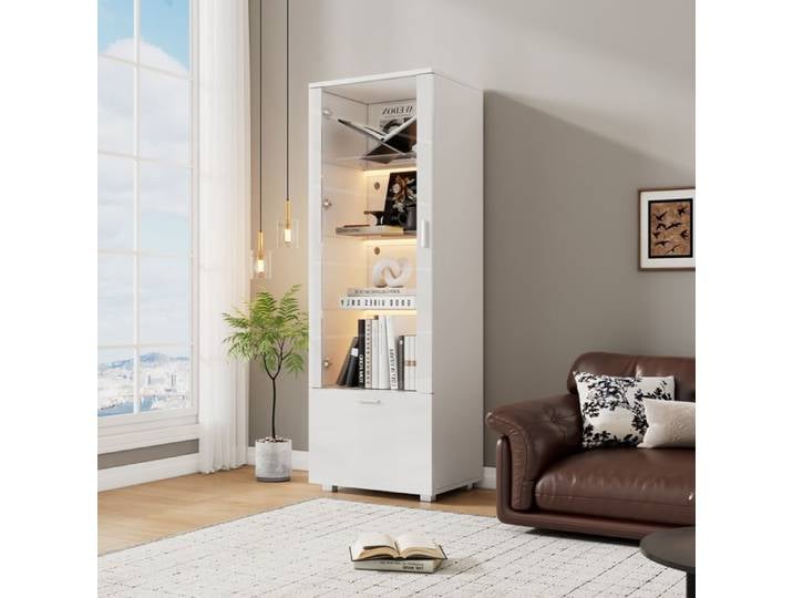 Vitrine Blanc 50*40*160cm Vitrines brillantes blanches avec porte acrylique Armoires de parfum Vitrine acrylique éclairée LED
