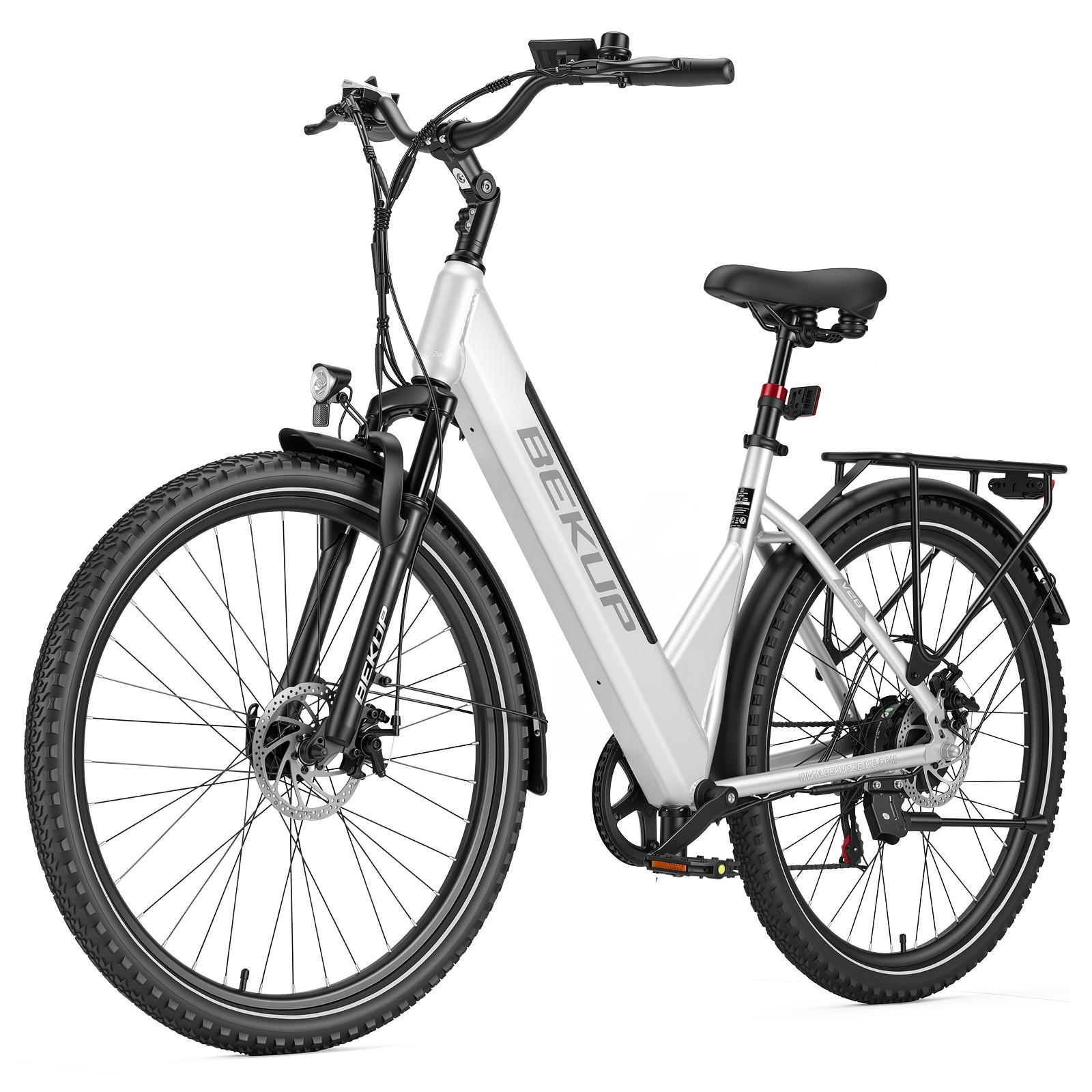 V28 Stadt-E-Bike 25 km/h 36V 250W 14,5Ah 28-Zoll Reifen mit Reflexstreifen verbreiterte Reifen Shimano 7-Gang,silber