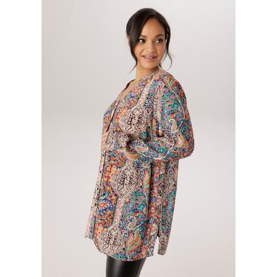 Longbluse ANISTON PLUS, Damen, Gr. 46, bunt, Web, Obermaterial: 100% Viskose, Paisley, lässig geschnitten Po-bedeckend, Blusen Longbluse, mit farbharmonischen Paisleydruck