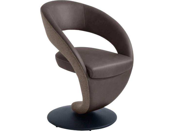 Drehstuhl, Leder CLOUD, Braun & Schwarz, 62×86×61 cm, Design-Drehstuhl, Modern, K+W-Polstermöbel