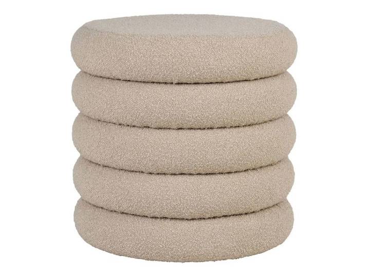 LASTIK - Pouf-Coffre Rond en Tissu Bouclé Beige