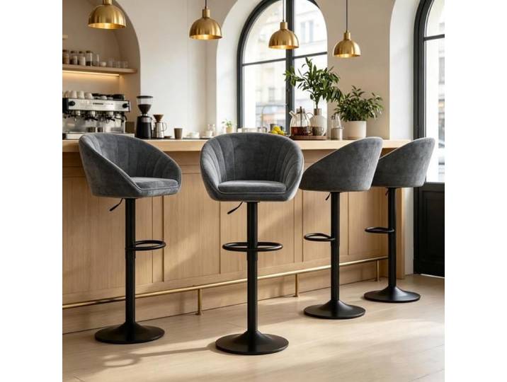 PIPIPOXER Lot 4 Tabourets de Bar Gris Réglables 360° Stable Ensemble Chaises pour Cuisine Ouverte et Maison Familiale