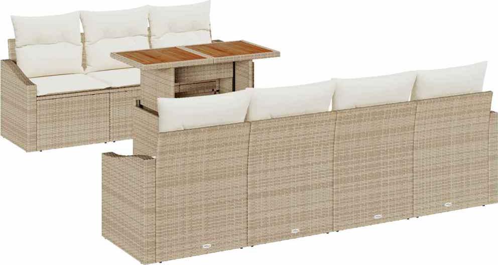 Garten-Sofa-Set mit Speicher 8 pcs Beige Poly Rattan