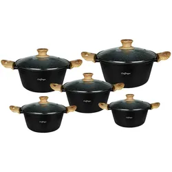 Cheffinger 5er Topf Set Antihaft mit Deckeln, Pfannenset + Topfset, Schwarz