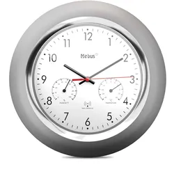 Mebus Funk-Wanduhren mit Thermo-/Hygrometer Ø25cm - silber