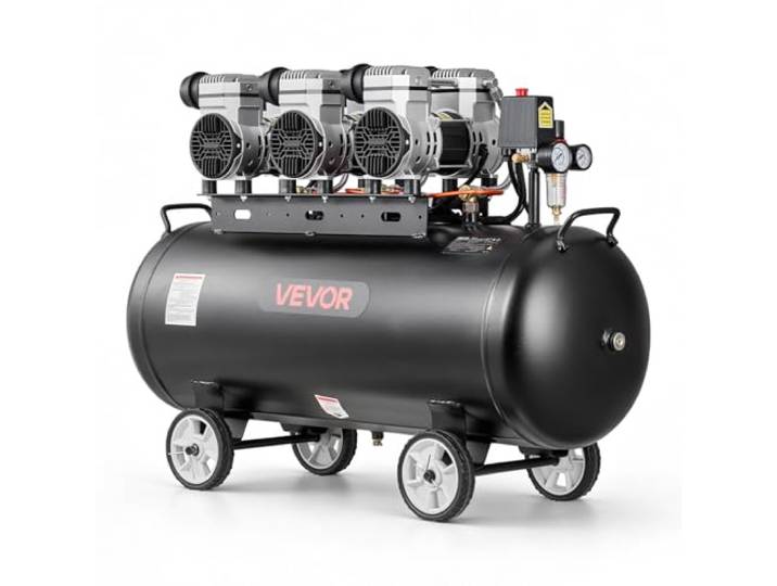 VEVOR Compresseur à Air 100 L Réservoir Compresseur d'Air sans Huile 3 kW pour Réparation Automobile\, Gonflage Pneus\, Peinture Pistolet\, Clouage Bois\, 198 L/min à 6\,2 bar\, Max. 8 bar\, Portatif Mobile