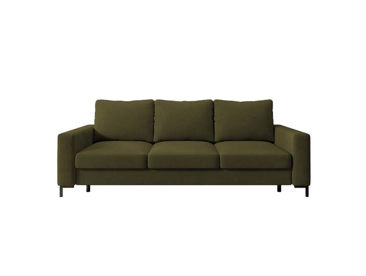 Dreisitziges ausklappbares Sofa Mokpeo mit Stauraum, olivgrüner