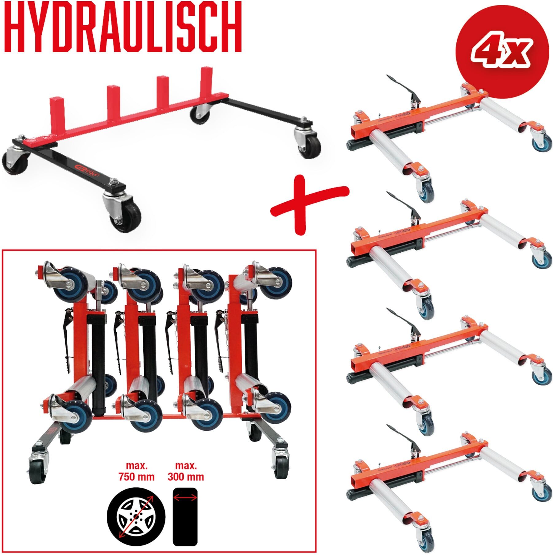 KS Tools performance Aufbewahrungsgestell mit vier hydraulischen Rangierhilfen, 5-tlg (160.1220)