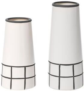 Fabulaxe Ceramic Modern Painted Grid Tapered Flower Table Vase, Black and White
