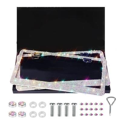 Bling-Nummernschildrahmen für Frauen funkelnde Strass-Diamant-Autozubehör für Frauen Handgefertigte Autokennzeichenabdeckung aus Edelstahl mit glitzernden Kristallkappen