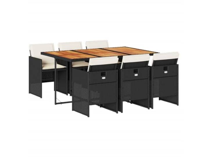 PUGYNBK Esszimmer-Set für den Garten, 7-teilig, synthetisches Rattan, Schwarz