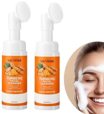 Uplifted Finds Turmeric Facial Cleanser Brightening Moisturizing Daily Foam With Brush 2 Pcs
