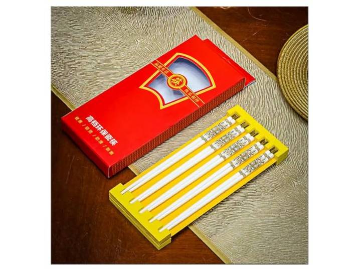 Porzellan Essstäbchen-Geschenksets mit Etui, Keramik wiederverwendbar White 10 Paar spülmaschinenfest, rutschfest, chinesische und japanische Spülmaschinen-feste Keramik-Edelstöcke, asiatisches